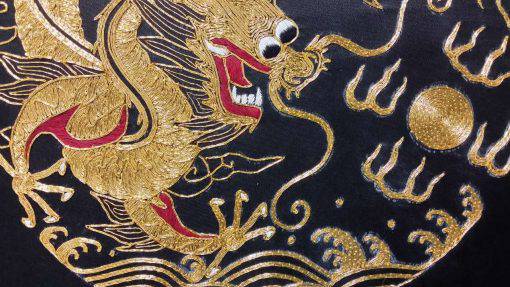 Handmade Round-gold Embroidery, Size 20-1/2 X 20-1/2(Dragon) (P-363)