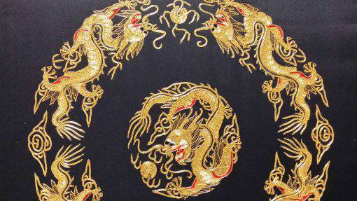 Handmade Round-gold Embroidery, Size 20-1/2 X 20-1/2 (Five Dragons) (P-368)