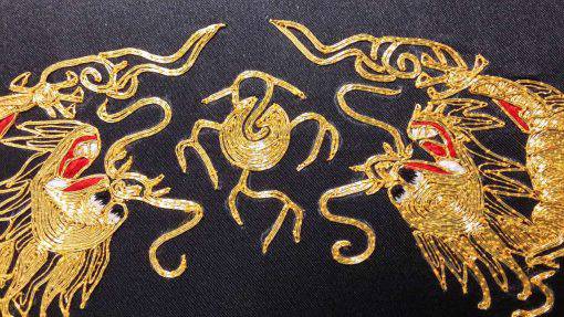 Handmade Round-gold Embroidery, Size 20-1/2 X 20-1/2 (Five Dragons) (P-368)