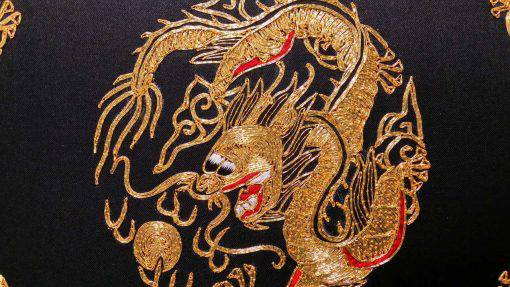 Handmade Round-gold Embroidery, Size 20-1/2 X 20-1/2 (Five Dragons) (P-368)